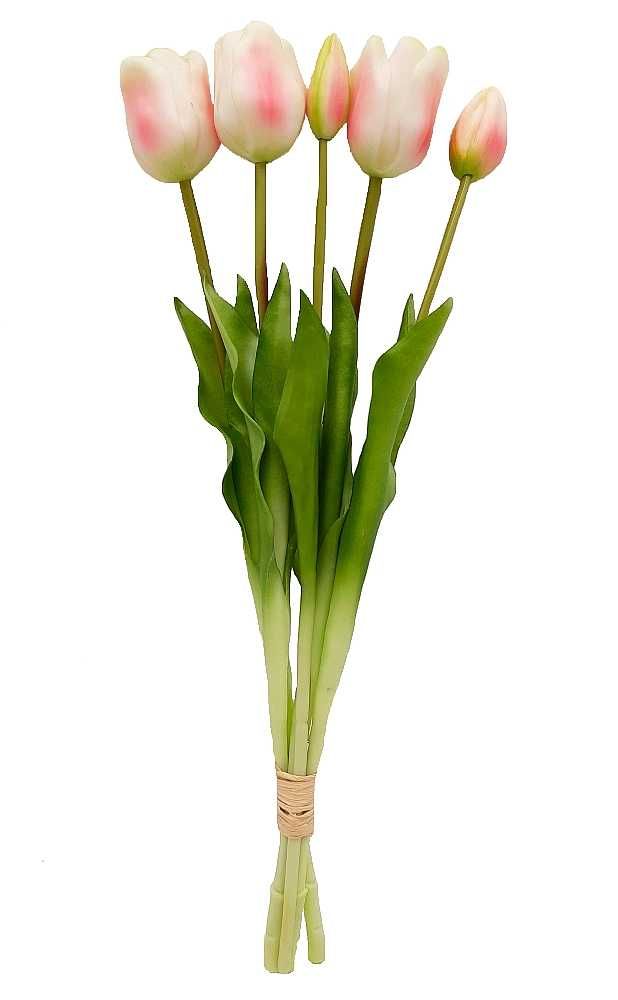 Tulipan sztuczny tulipany silikonowe bukiet 5 sztuk BIAŁE RÓŻOWE 44cm