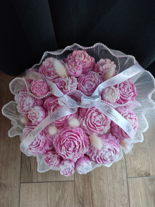 Bukiet świec Flower Box świec sojowych Wielki biało różowe piwonie