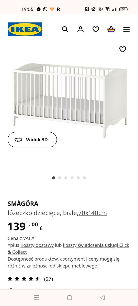 Łóżeczko dziecięce 70x140 Ikea