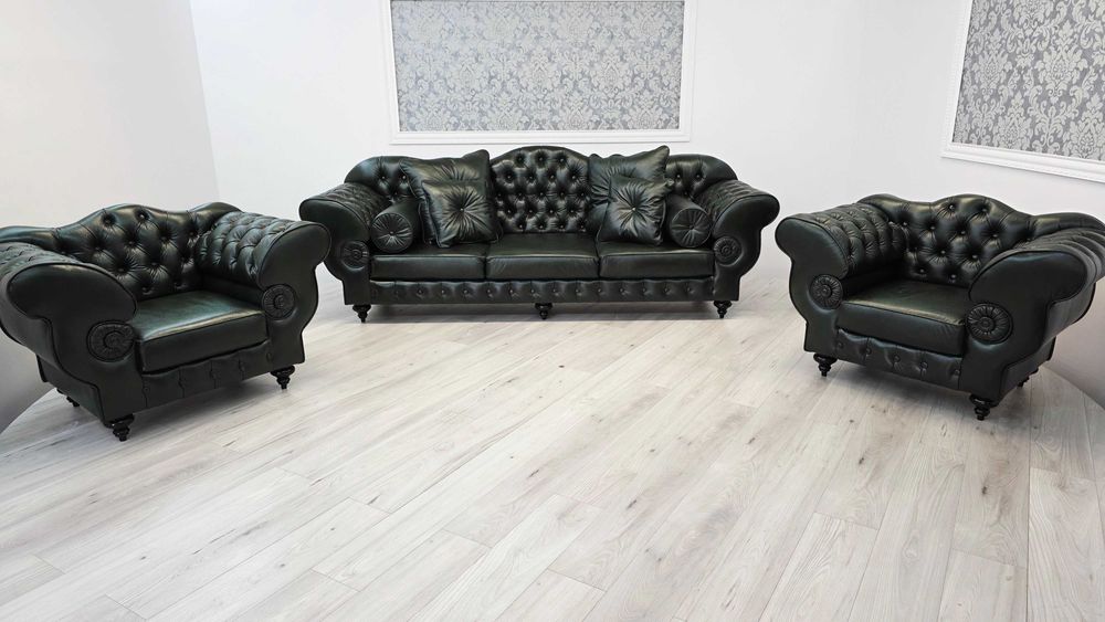 Zestaw wypoczynkowy Chesterfield Preston 3+1+1 skórzany