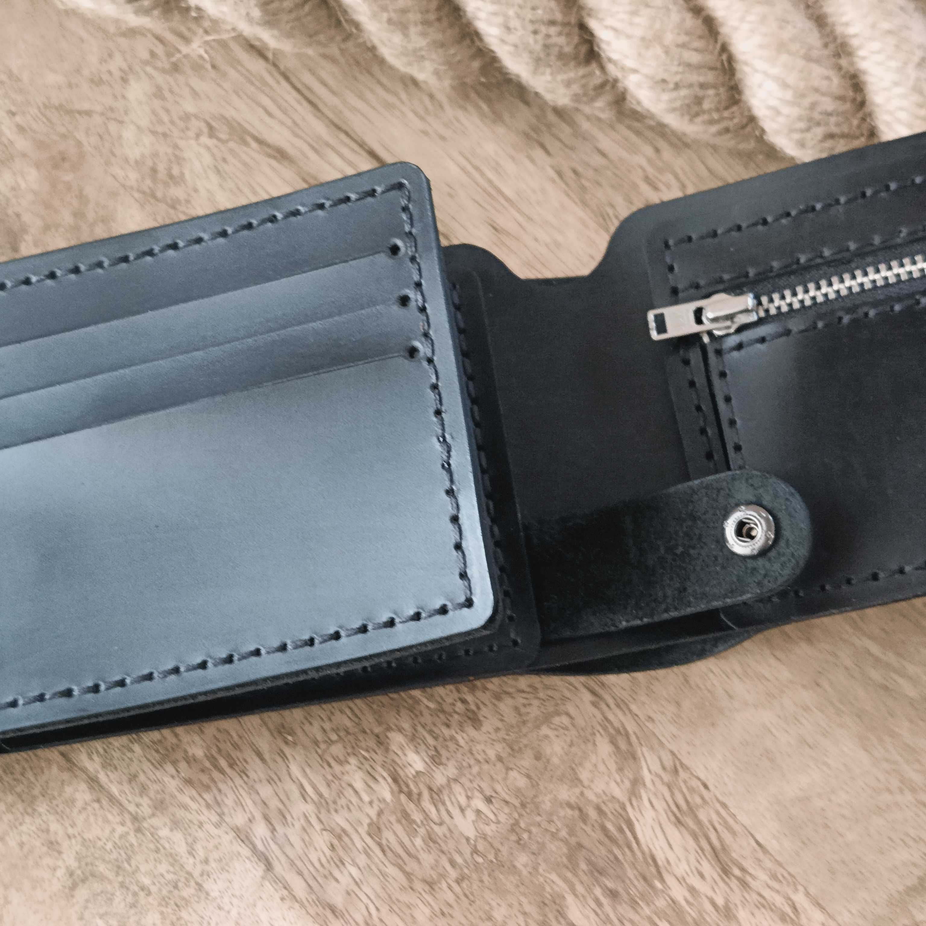 Męski skórzany RFID portfel z grawerem na bilon zdjęcia karty