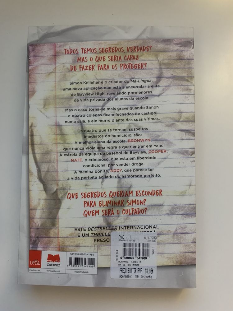 Livro “Um de Nós Mente”, Karen M. McManus