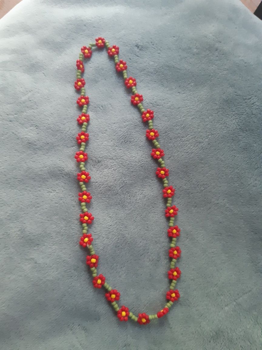 Choker naszyjnik koraliki korale kwiatki boho vintage