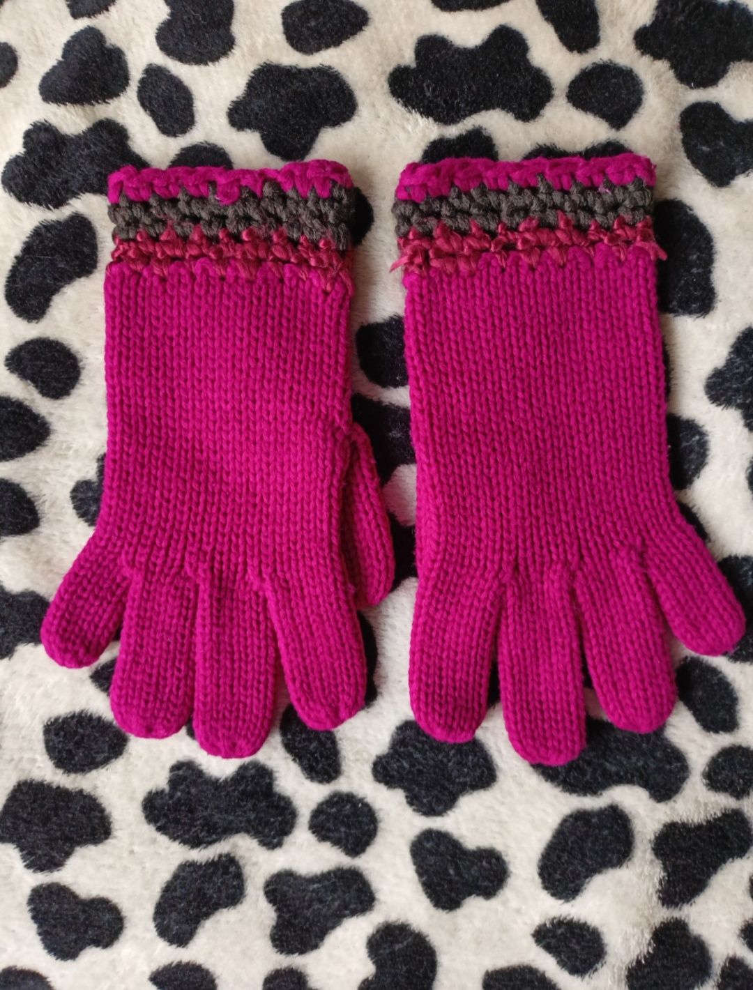 Śliczne różowe rękawiczki hand made, vintage, rozmiar S/ M