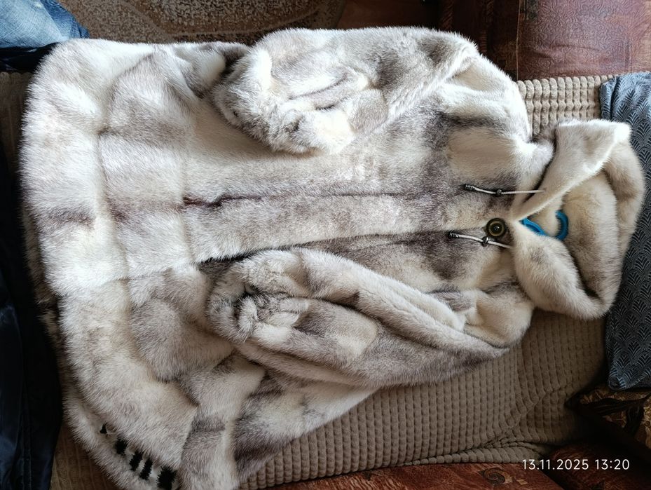 Роскошная белая норковая шуба с капюшоном, размер 50–52, люкс