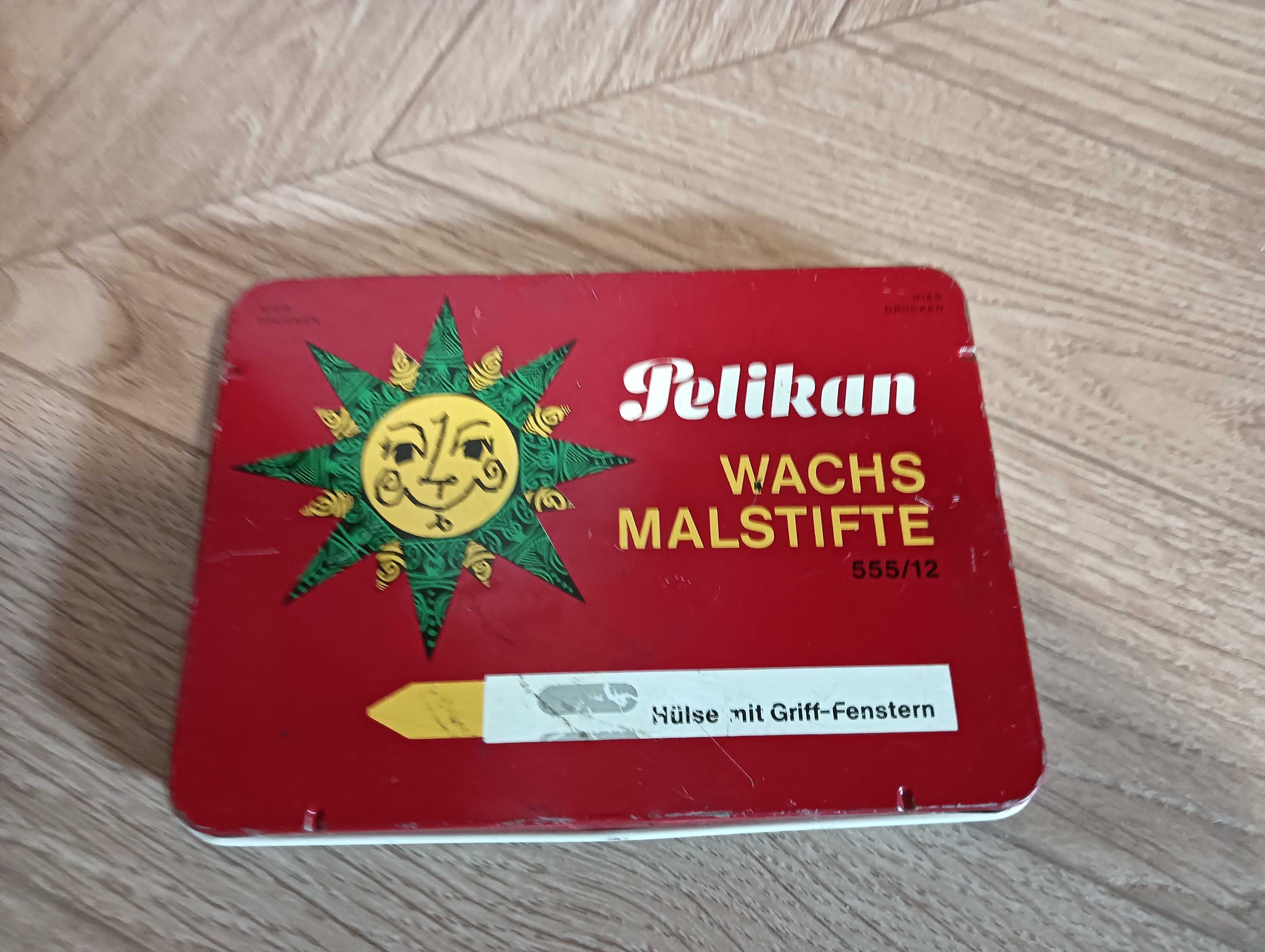 Pudełko metalowe Pelikan z kredkami woskowymi