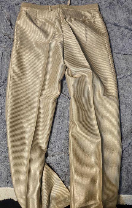 Spodnie Garniturowe Lebelt Suits 50 Złote Szampańskie w Prążki