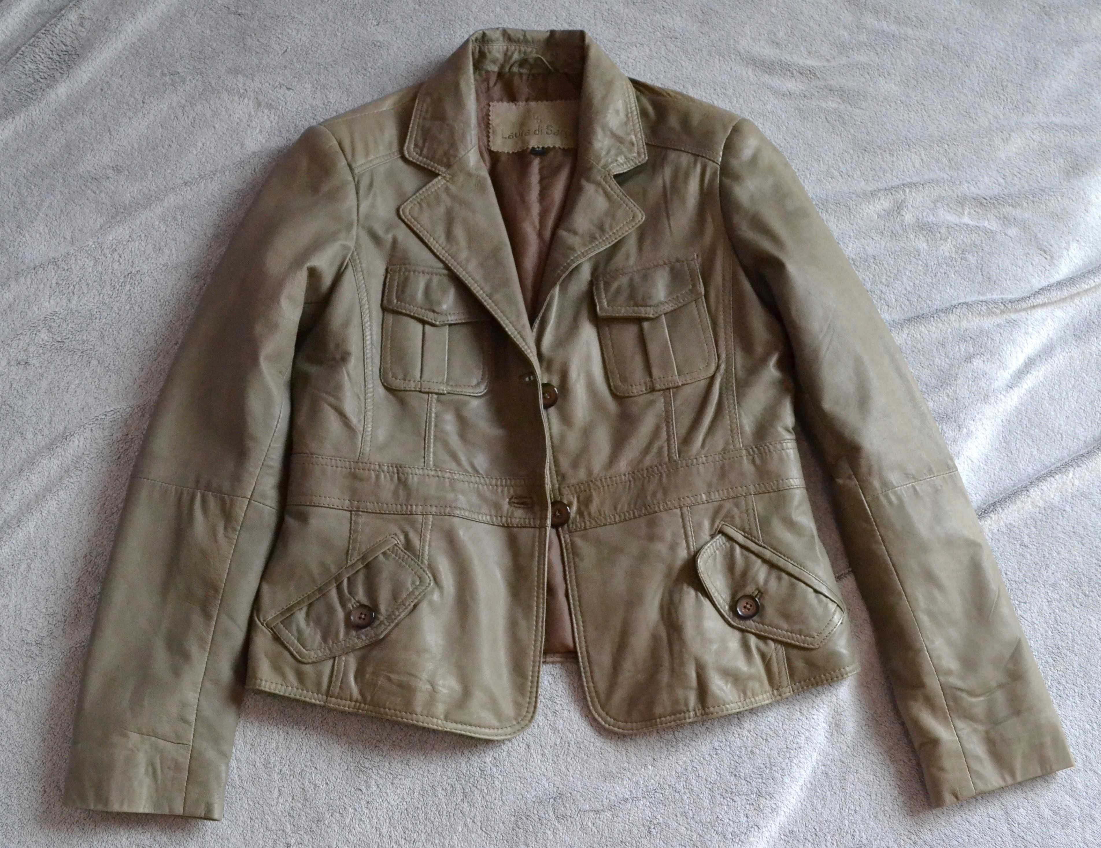 Vintage skórzana marynarka damska Laura di Sarpi / khaki / rozm. 38/40