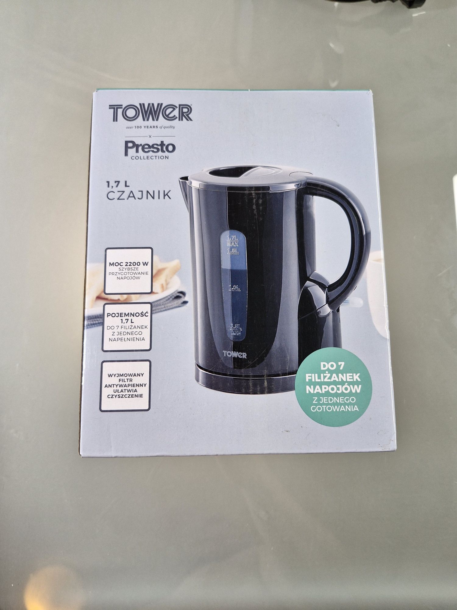 Tower Presto Czajnik Elektryczny Bezprzewodowy 1,7l 2200W Czarny