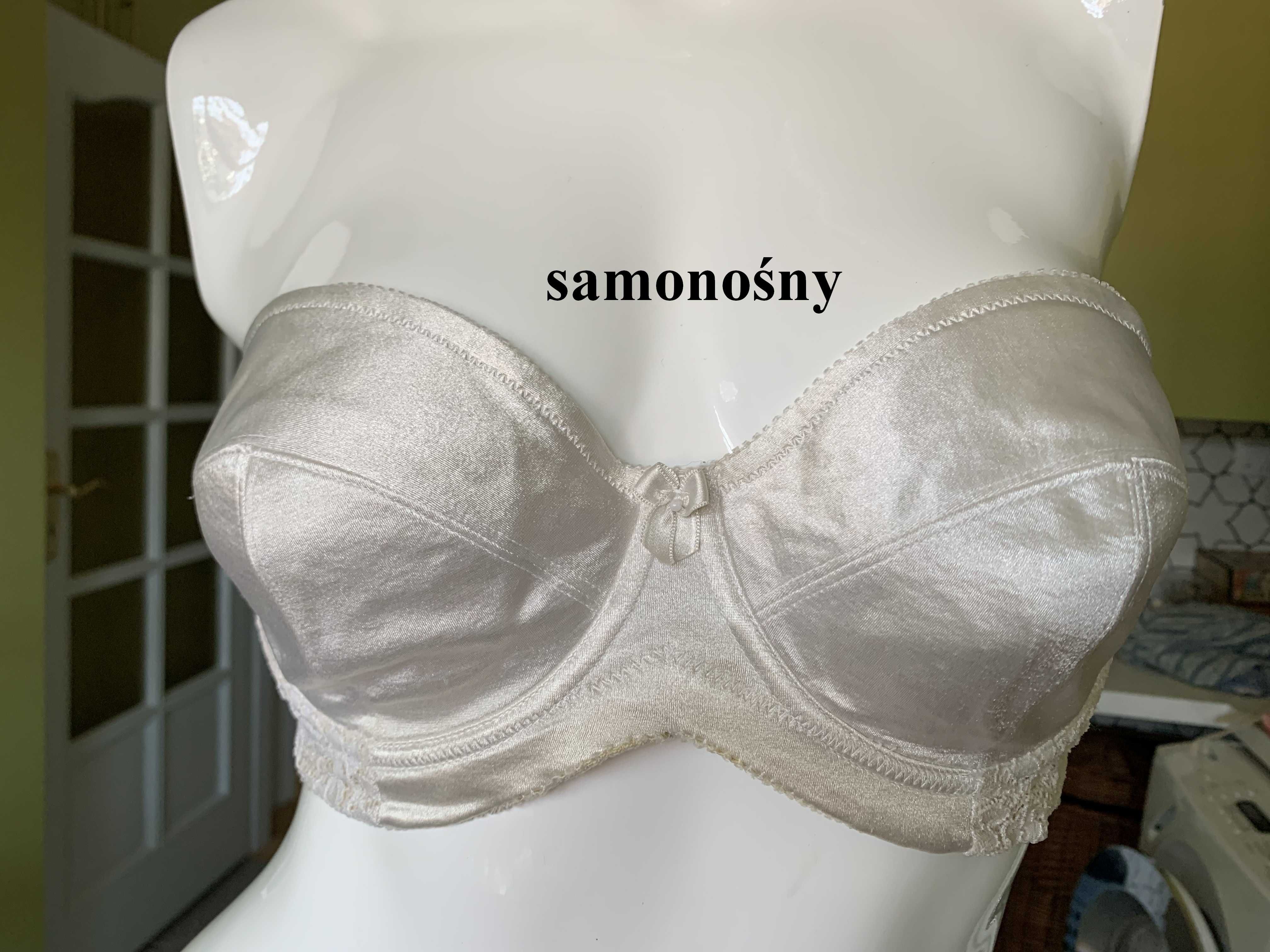 Biały samonośny stanik biustonosz Hunkemöller satyna roz. 70 D