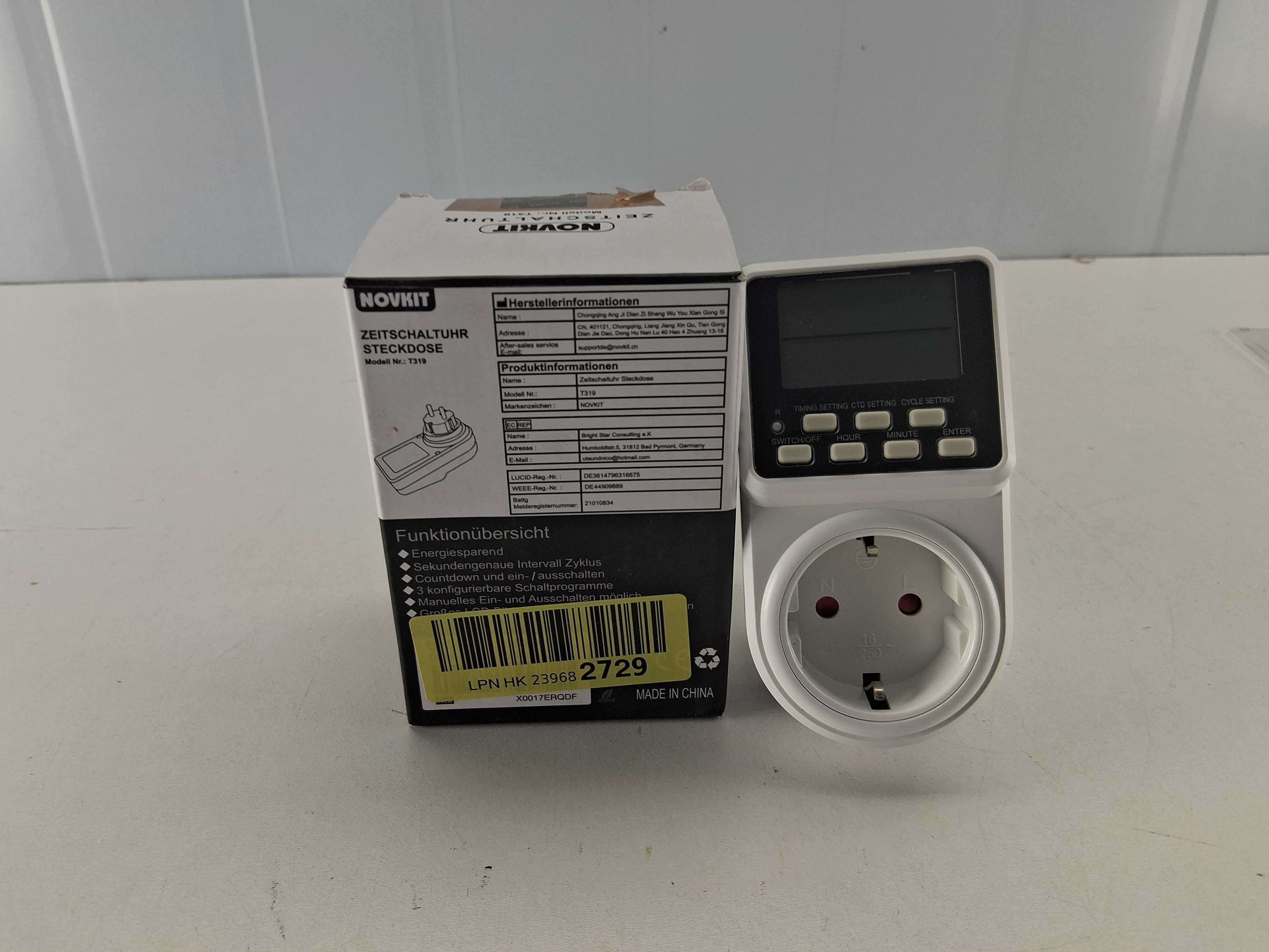 L012 Cyfrowy Programator Czasowy Zegar Tygodniowy Gniazdko T319 NOVKIT