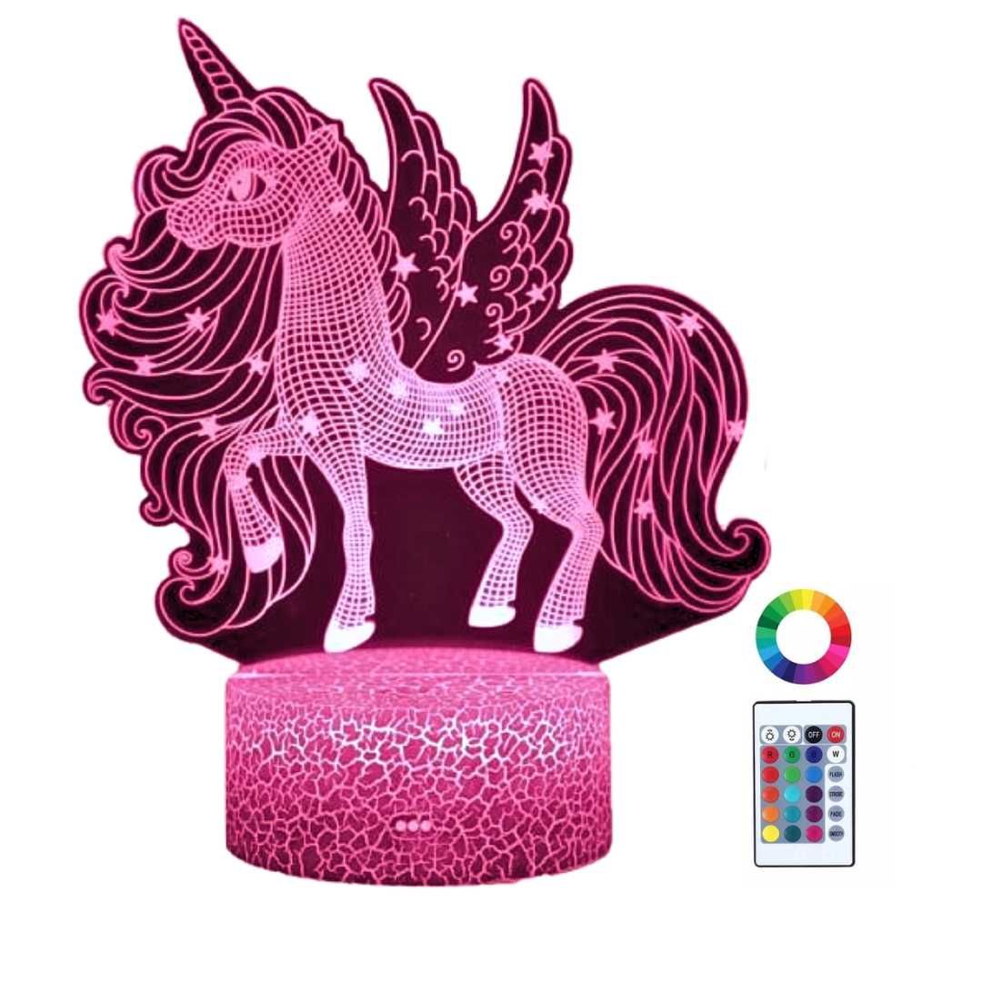 Lampka Nocna Biurkowa Dla Dzieci Unicorn Jednorożec Koń LED + Pilot