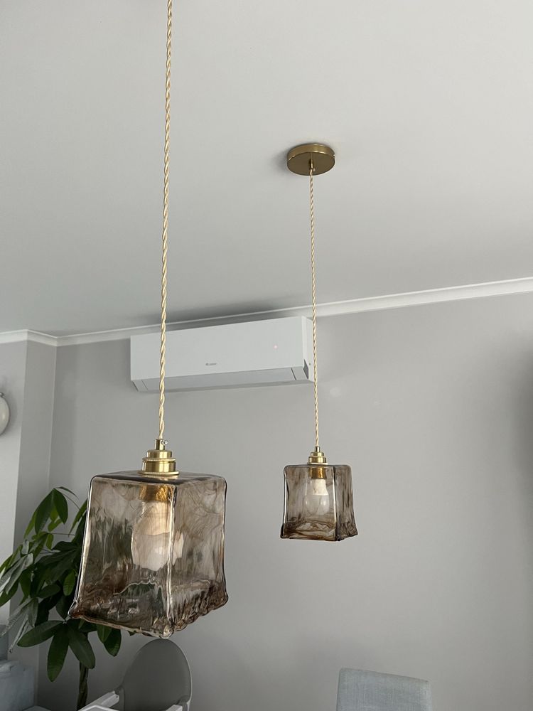 2 lampy nad stół piekne bursztynowe szkło