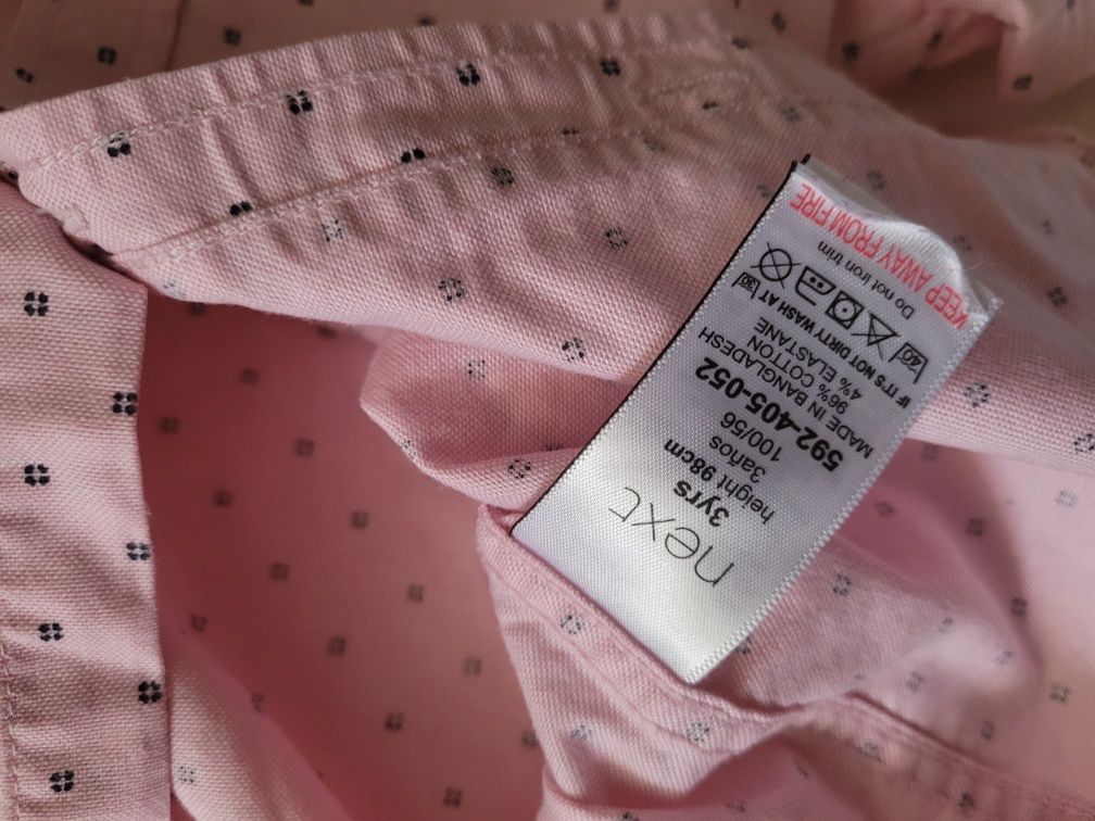 Next koszula dla chłopca z krótkim rękawem 3 lata 98 cm. Pudrowy róż.