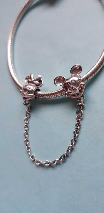 zawieszka srebro 925 łańcuszek zabezpieczający myszka Miki i Minnie