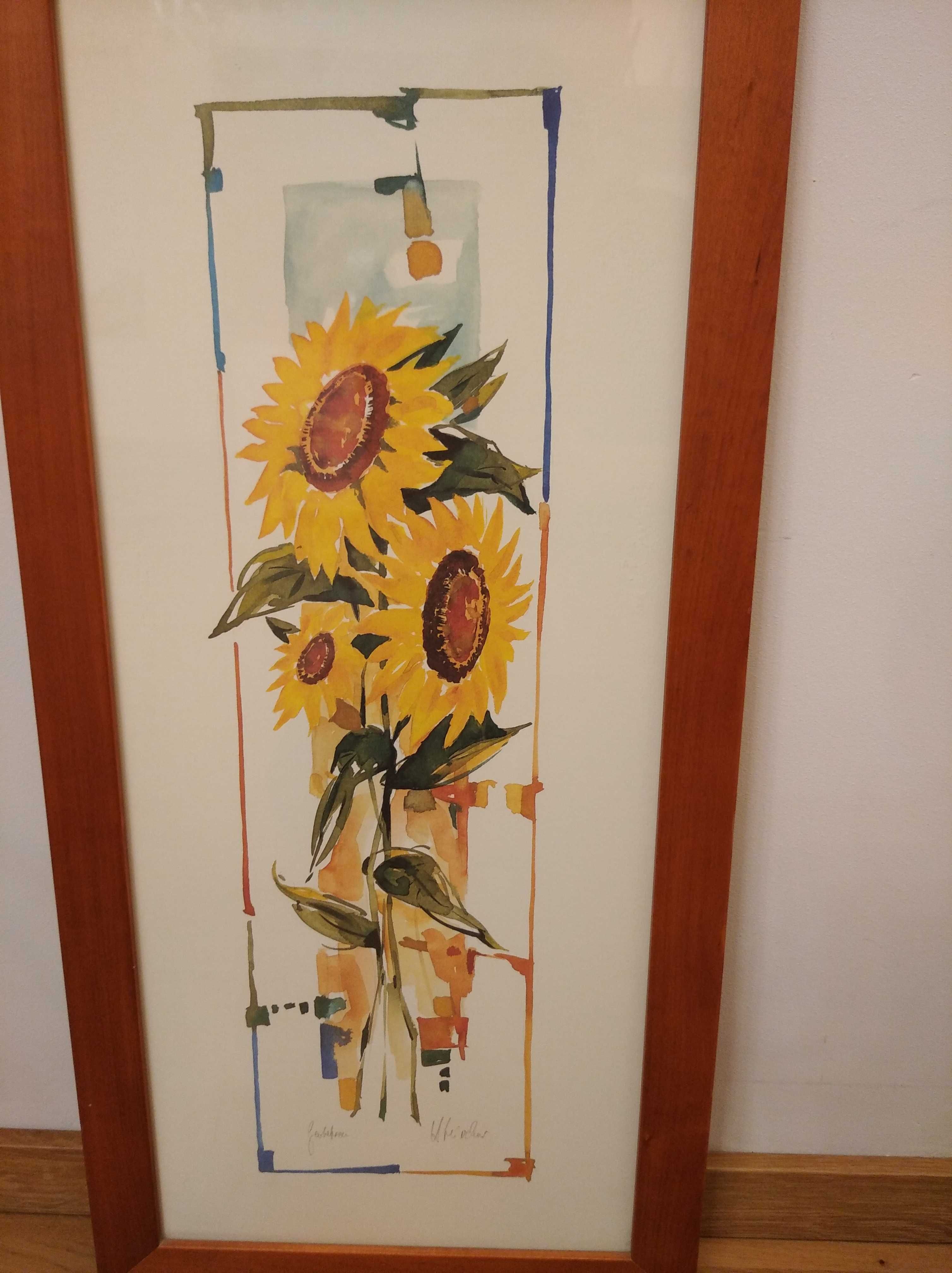 Obraz Słoneczniki motyw kwiatowy drewniana rama z szybą 30x70