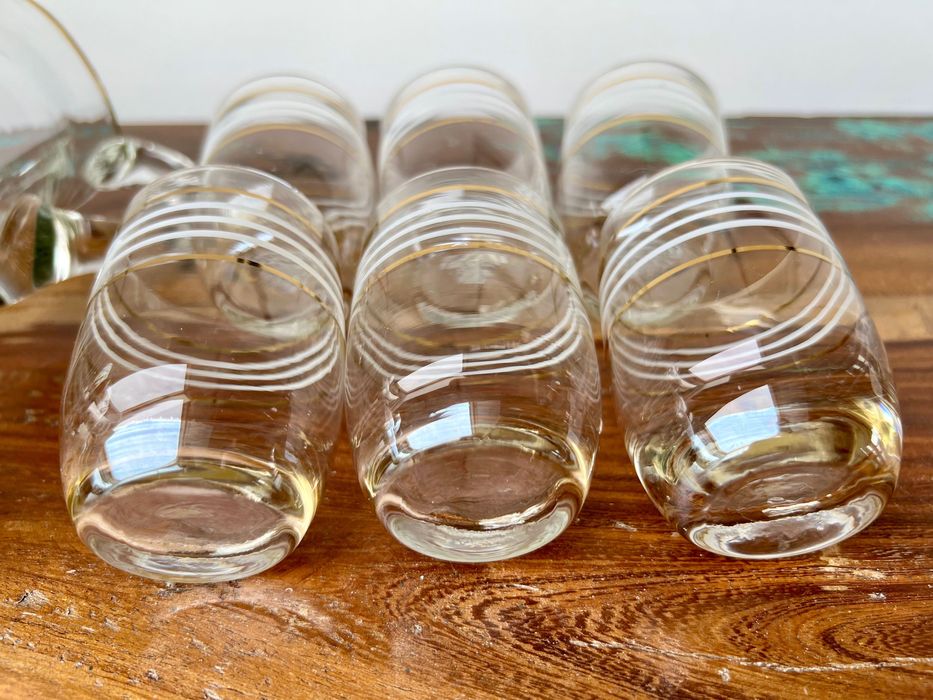 Szklany komplet zestaw do napojów ze złoceniami NEW LOOK PRL IDEALNY