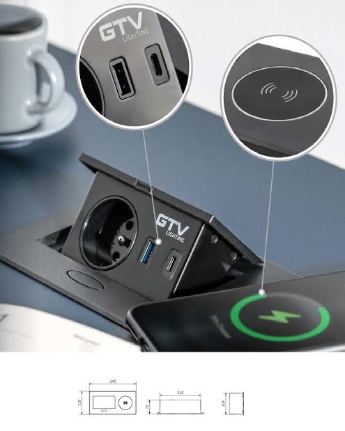 АКЦІЯ! Чорний Подовжувач втроювальний AVARO PLUS USB +C + безпровідна