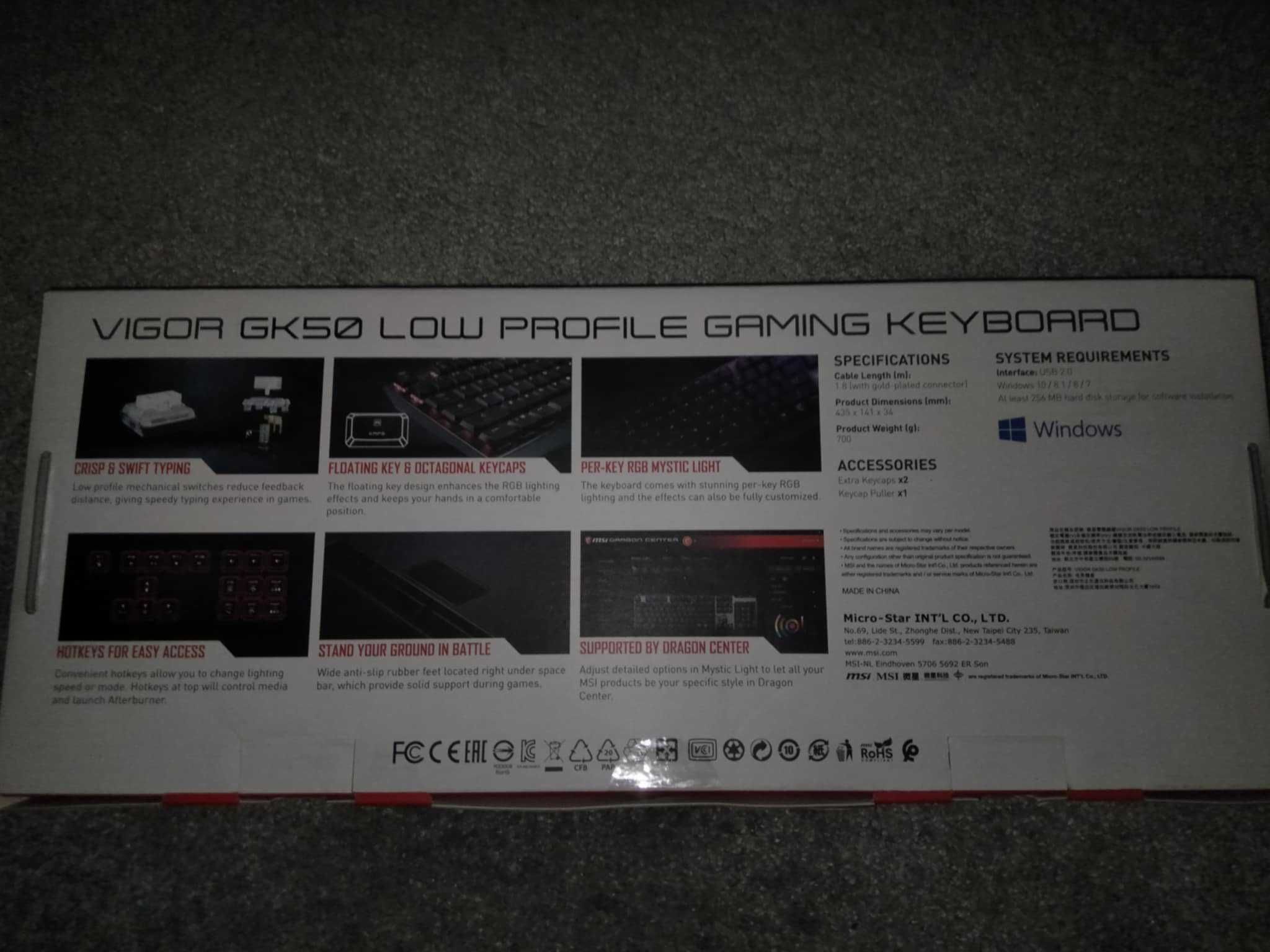 Klawiatura gamingowa MSI VIGOR GK50 low profile