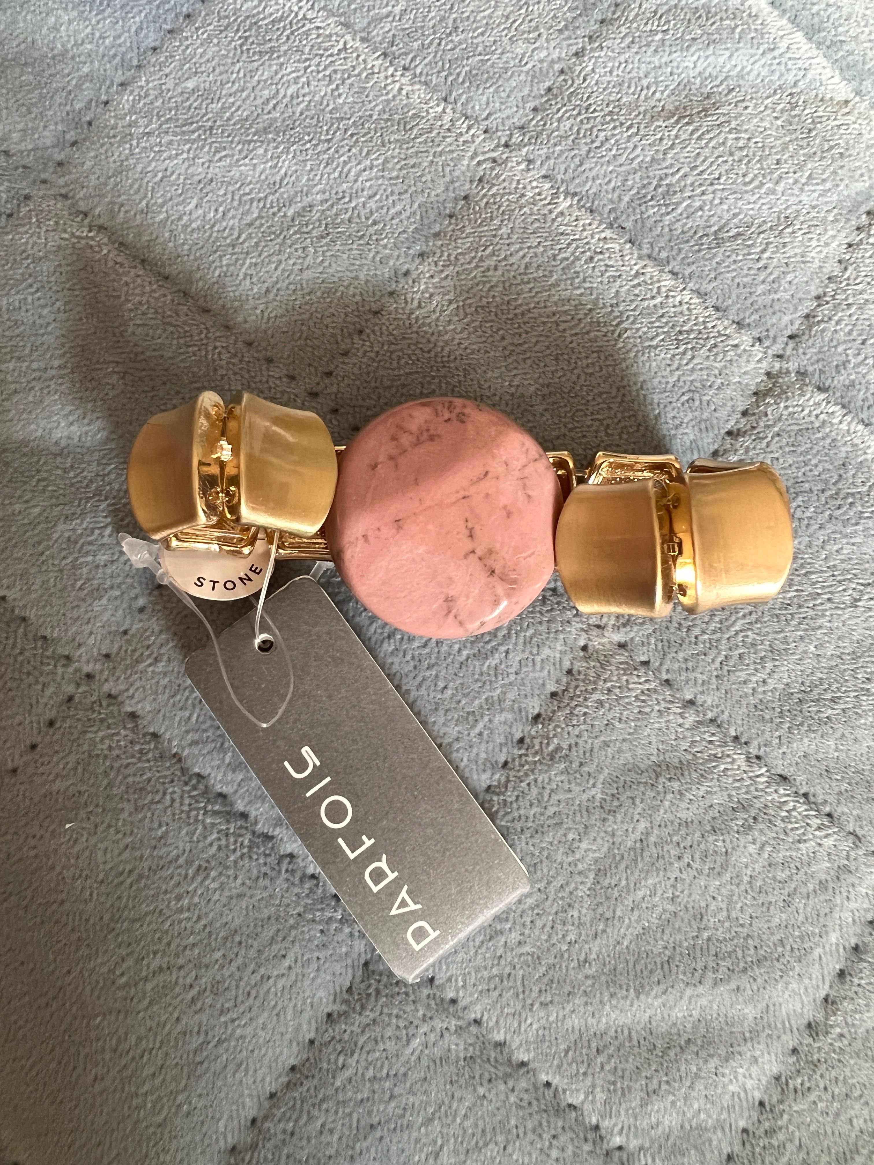 Parfois złota bransoletka na gumce kamień różowy