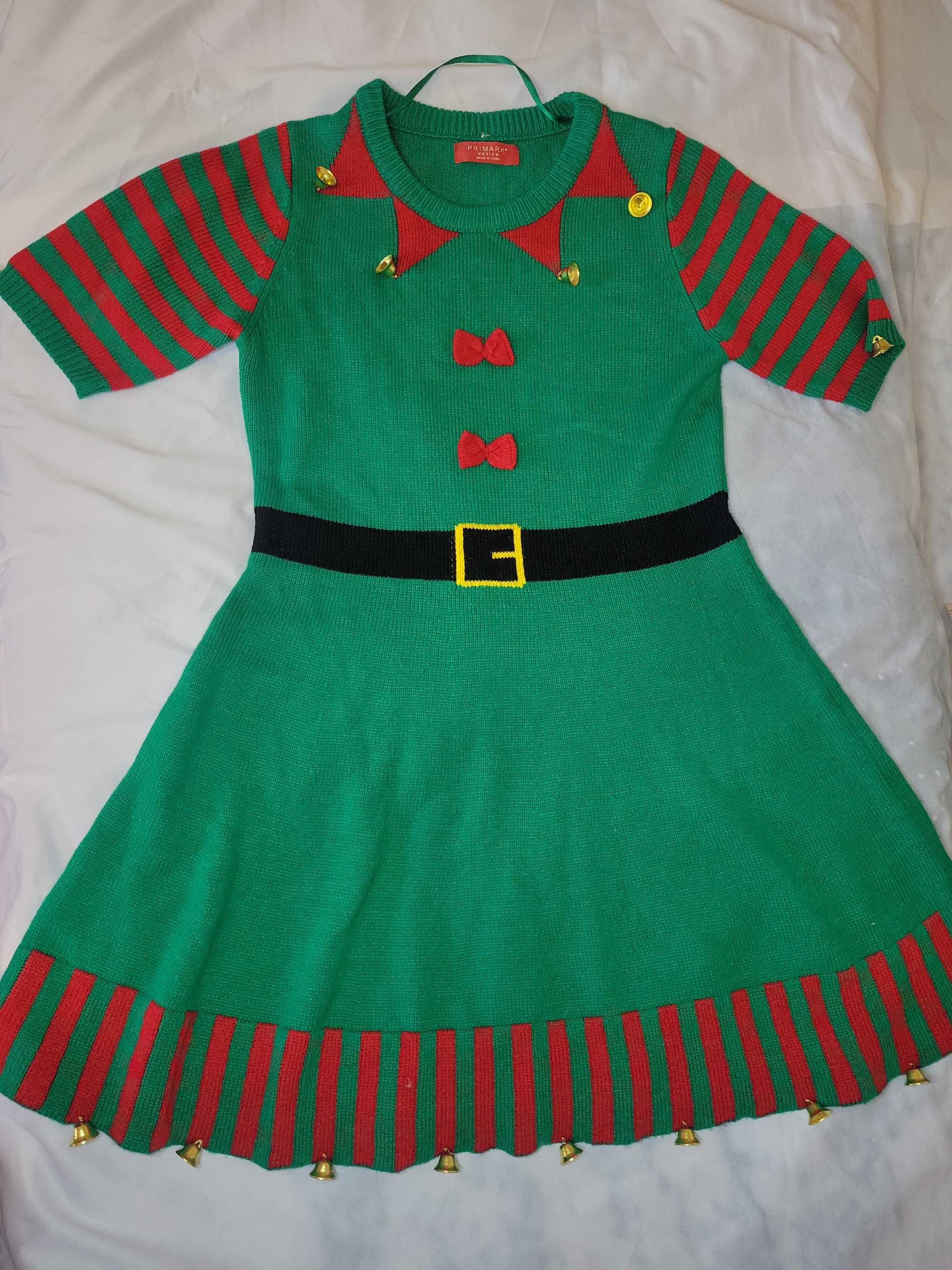 Вязанное новогоднее теплое платье свитер Primark зеленый эльф