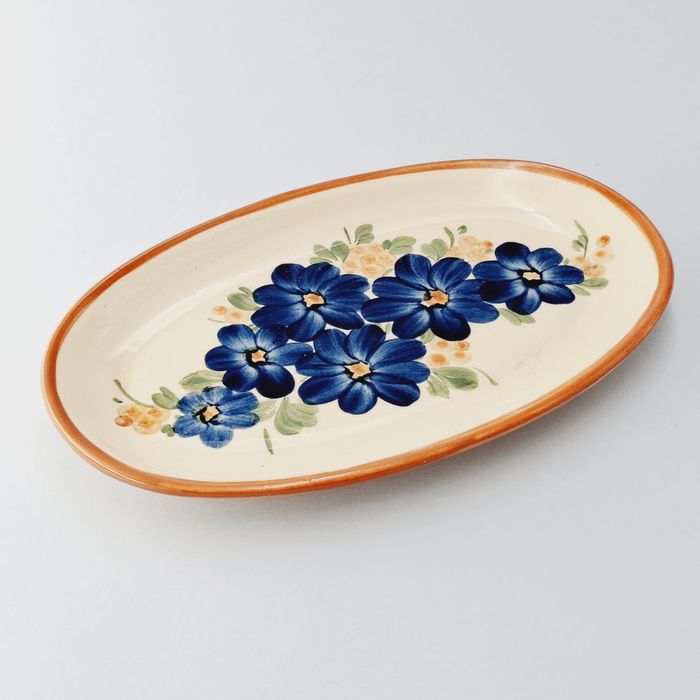 piekny ręcznie malowany półmisek ceramiczny patera kwiaty styl ludowy