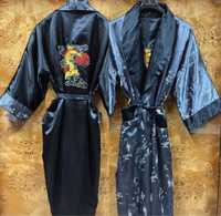 Szlafrok dwustronny atlasowy satynowy chiński kimono ze smokiem