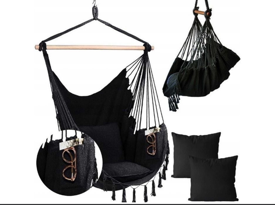 Fotel Wiszący Krzesło Brazylijskie Huśtawka Hamak Poduszki Beżowy