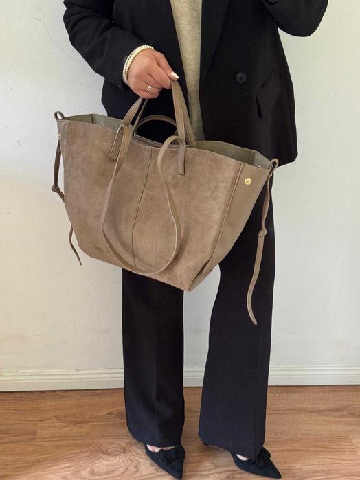 Torebka Gallantry Paris shopper beżowa taupe duża zamsz zamszowa eco