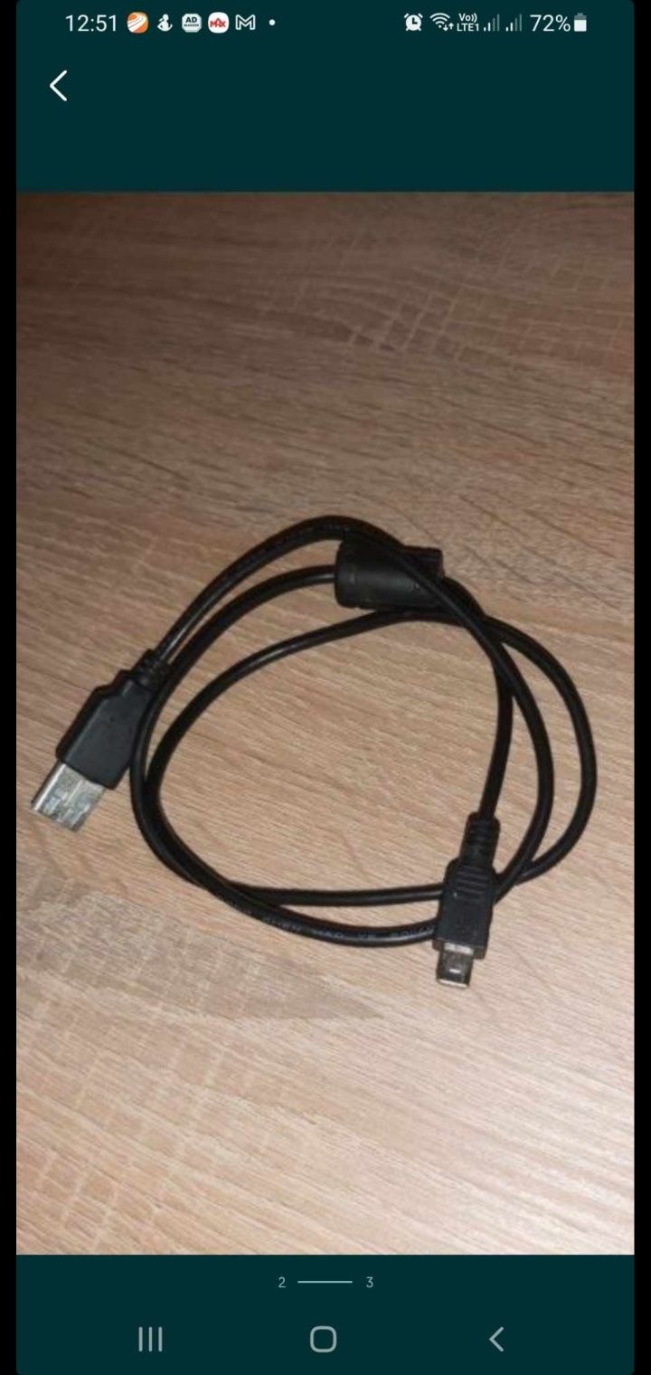 Kabel mini  USB USB-A 2.0 czarny kamera REJESTRATOR APARAT NAWIGACJA