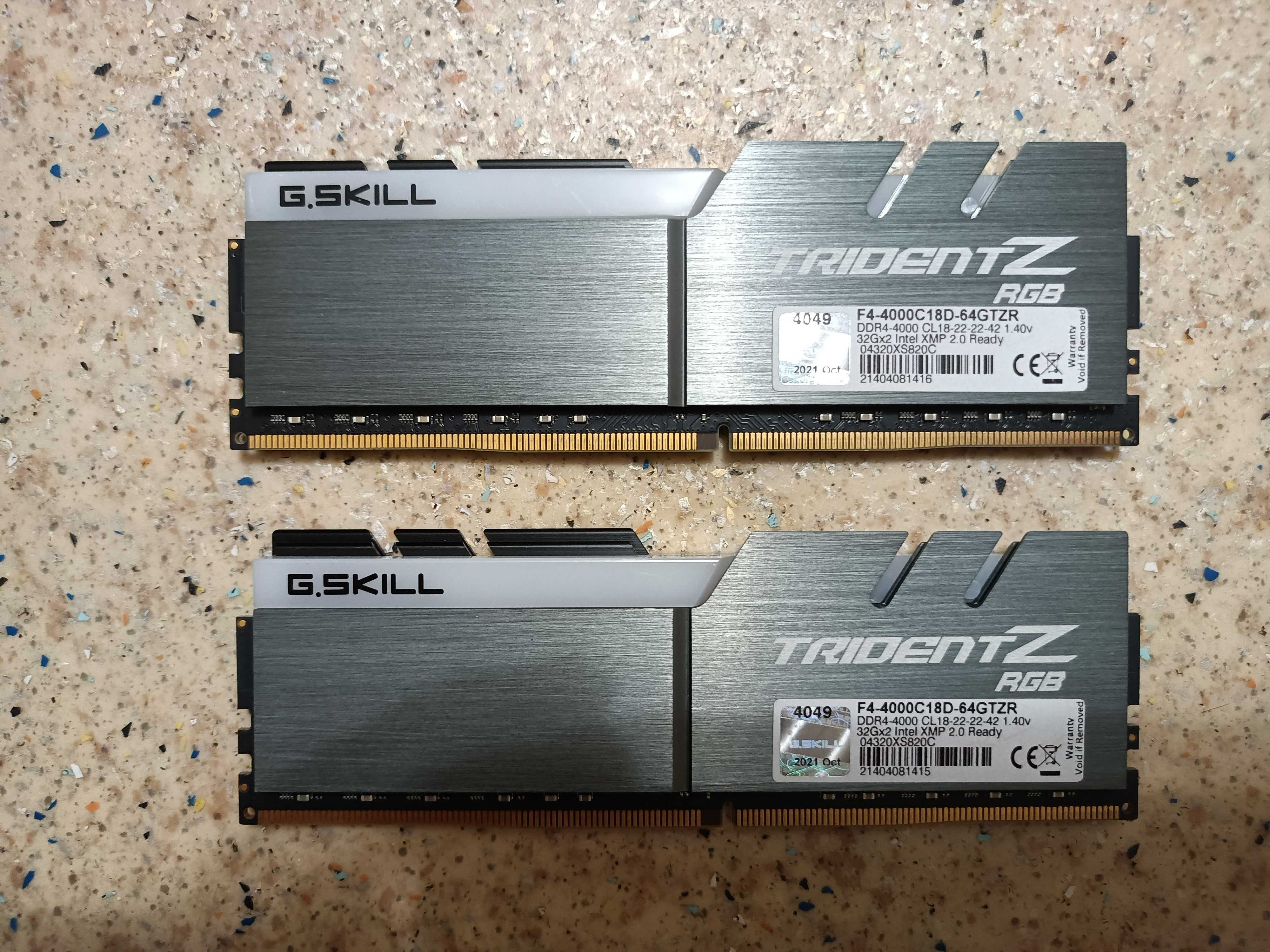 G.Skill 64 GB (2x32GB) DDR4 4000 MHz Trident Z RGB F4-4000C18D-64GTZR