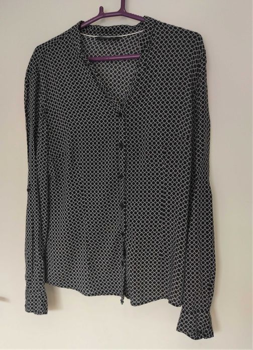 Koszula damska, czarno-biała, kółka, op-art, Tatuum, 40