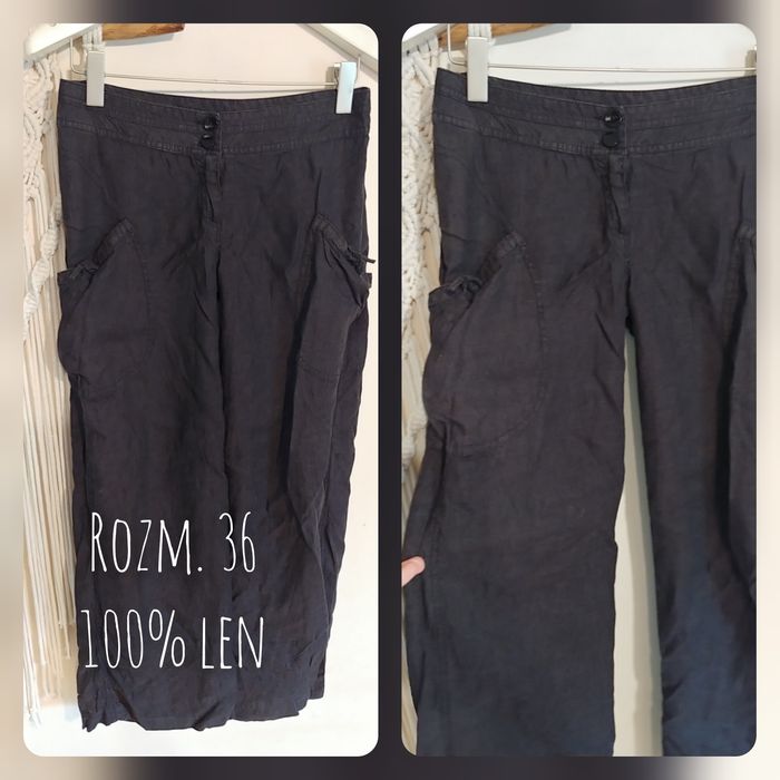 Spodnie 100% len 36 s kieszenie wygodny fason