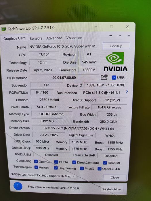 Геймерский ноут HP OMEN CORE i7  10750/16/256 RTX2070 SUPER 8gb 15,6"