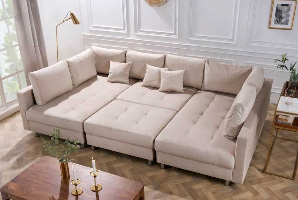 Elegancki narożnik do salonu z funkcją spania i pufą-DOSTAWA Promocja