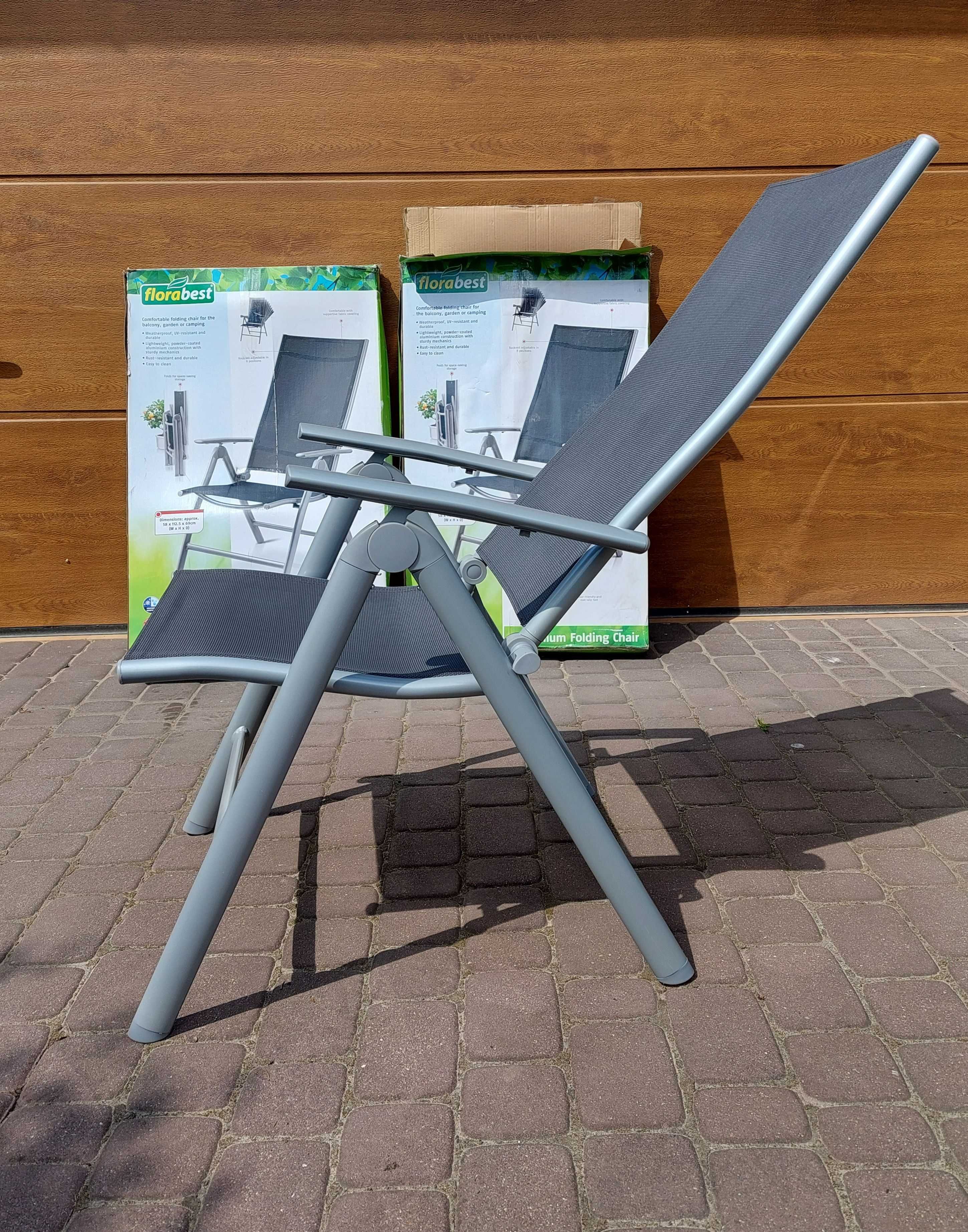 Krzesła ogrodowe składane z poduszkami, regulowane oparcie, aluminium