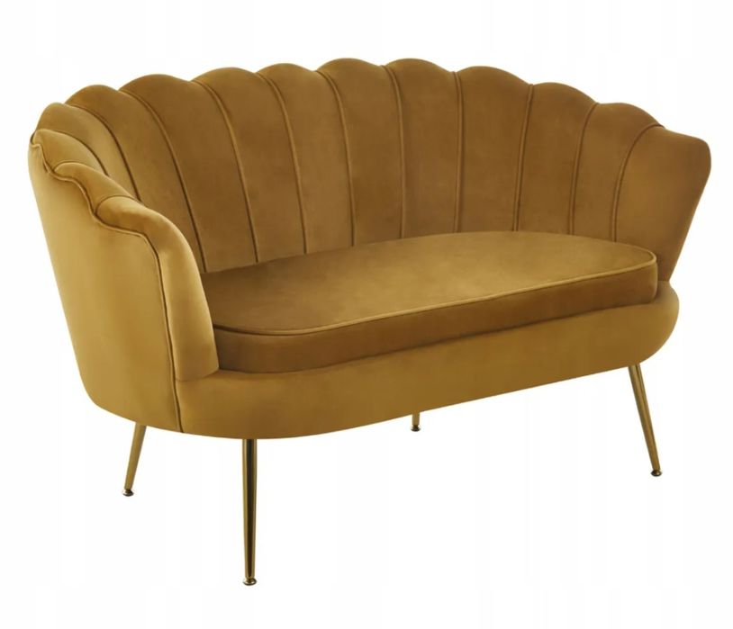 Sofa Dwuosobowa Welurowa (miodowa) na ZŁOTYCH NOGACH Tapicerowana