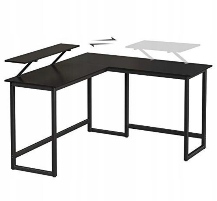 Biurko narożne czarne z półką na monitor 140 cm
