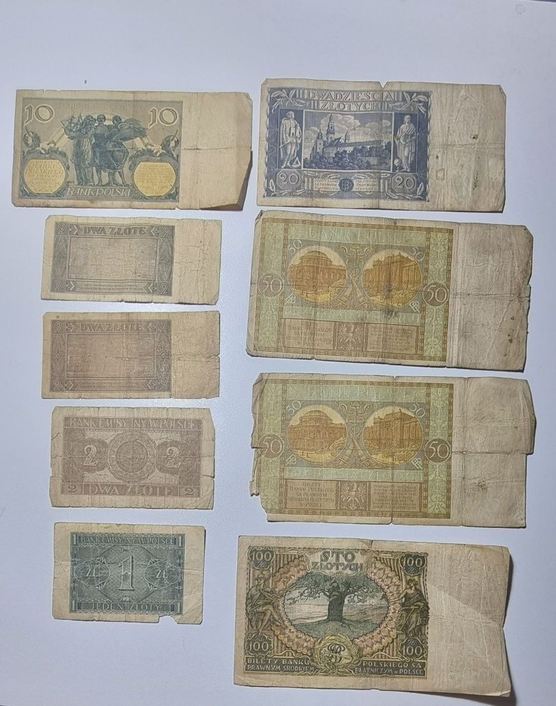 Zestaw obiegowych polskich banknot od 1926r do 1948r. 9szt