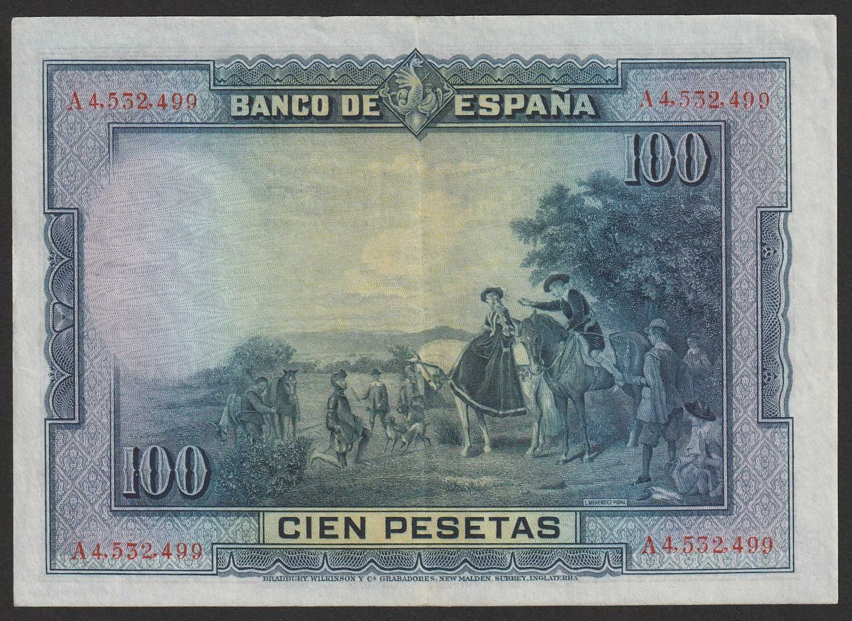 Hiszpania 100 peset 1928 - A4 - Miguel Cervantes