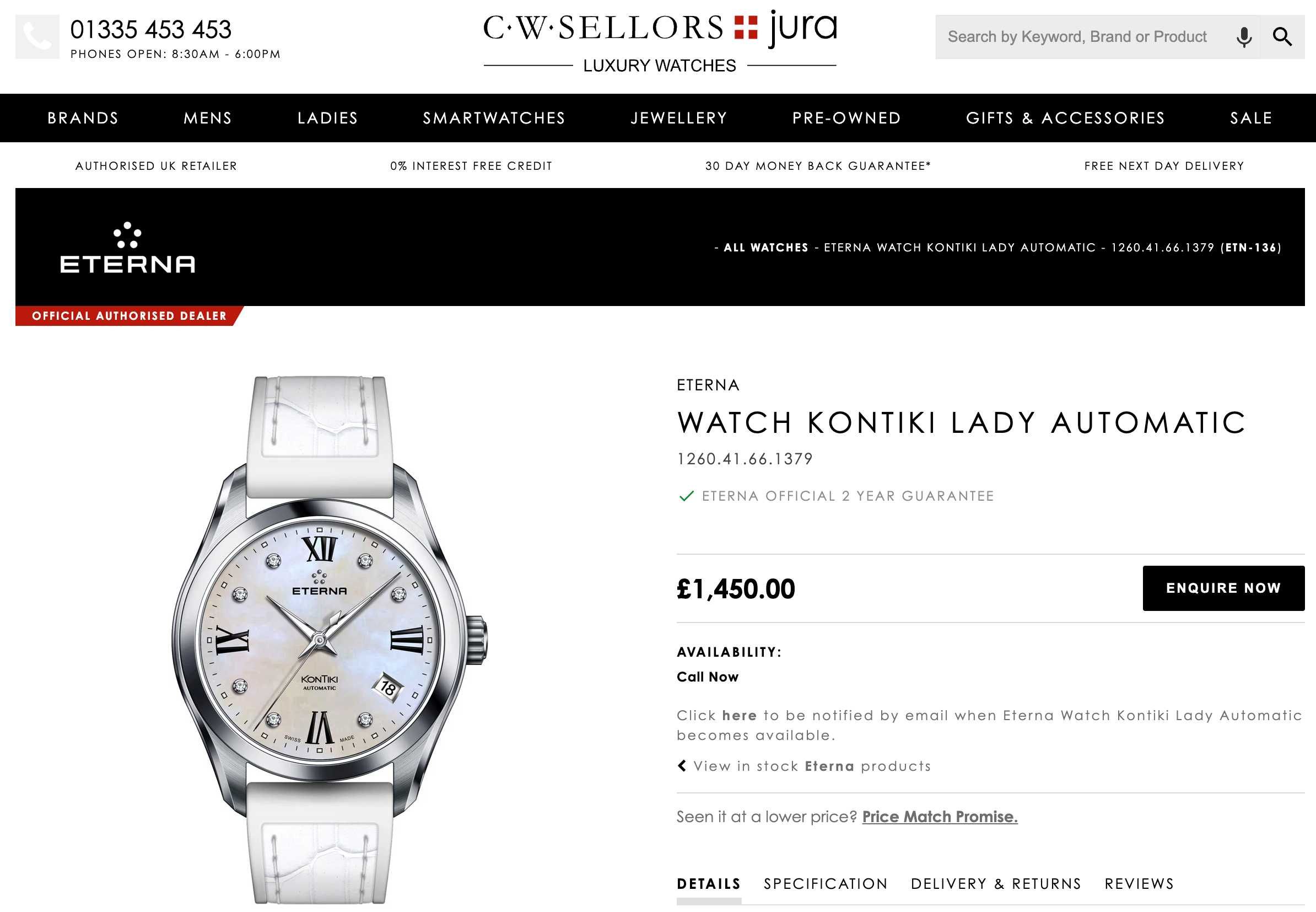 Жіночий годинник Eterna KonTiki Automatic 1260.41 Swiss made Diamond
