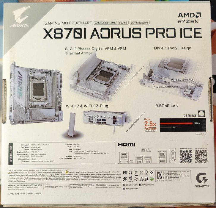Материнська плата Gigabyte X870I AORUS PRO ICE (sAM5, AMD X870)