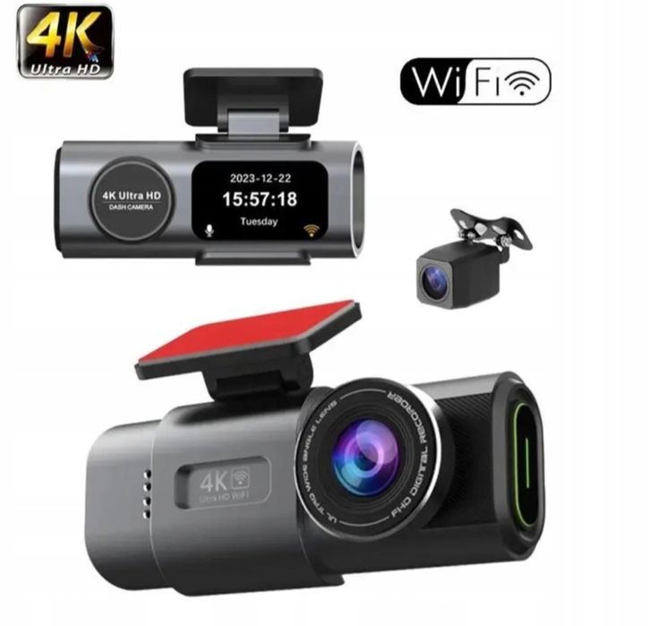 Wideorejestrator kamera samochodowa 4K/FHD z Wifi z kamerą tylną