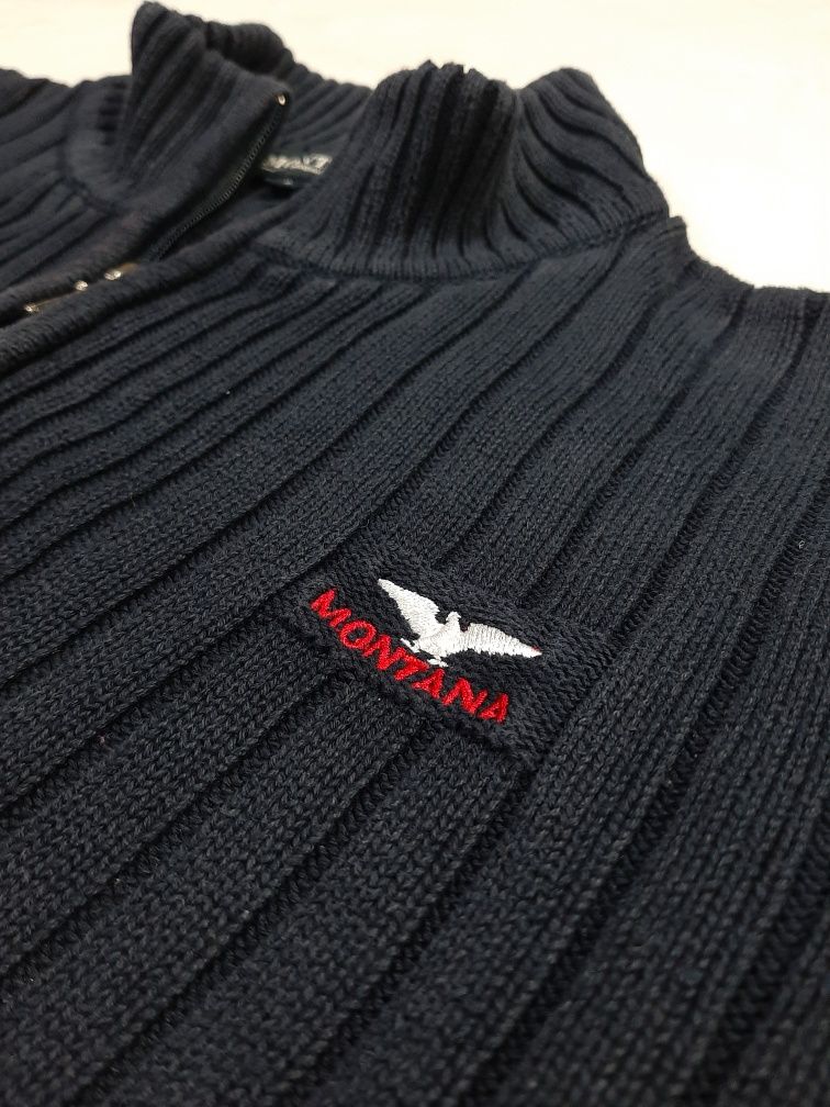 Sweter Granatowy Rozpinany Montana Full Zip Sweater r. S 90s 2000s Tru