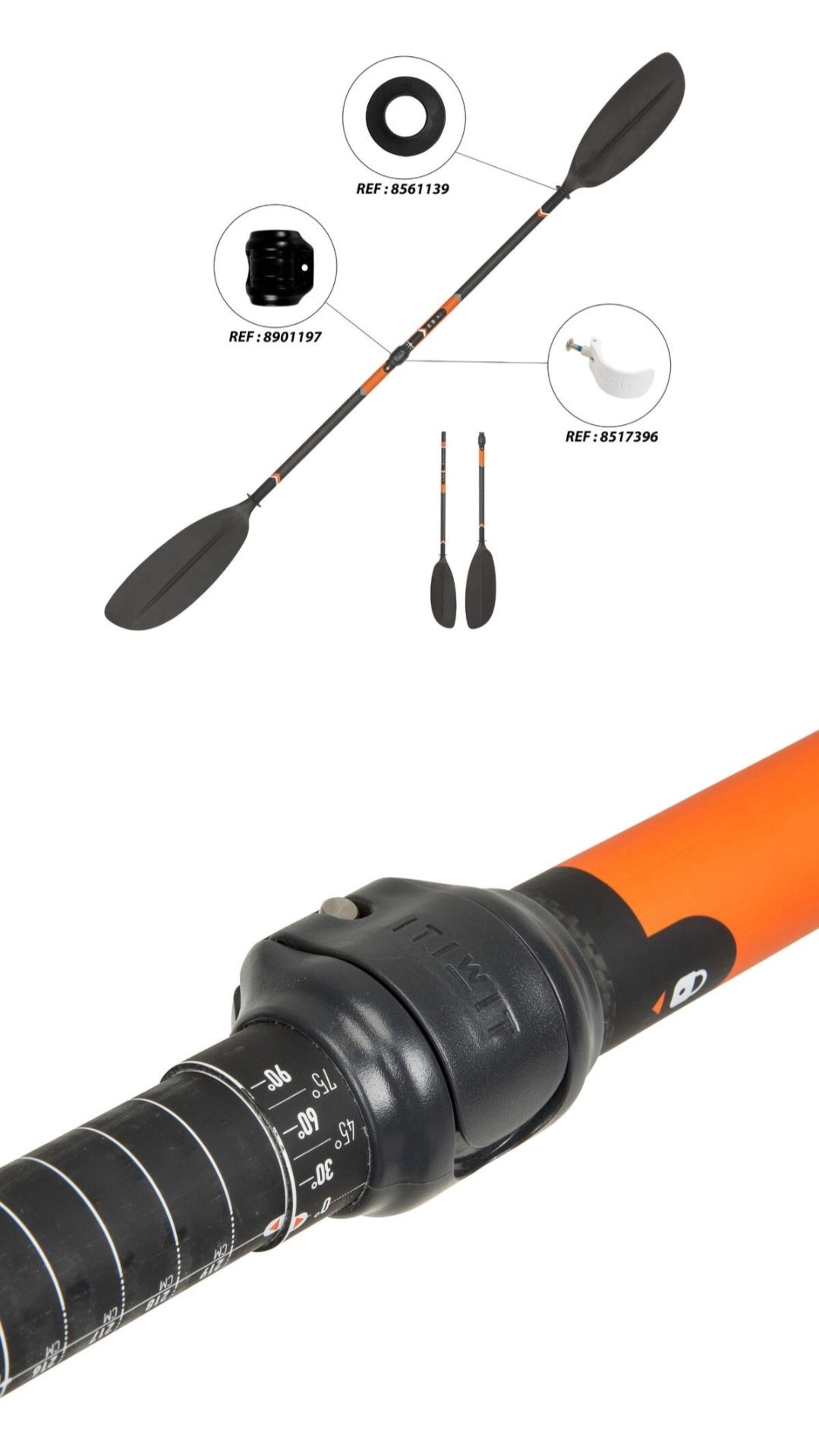 Pagaia de Kayak Carbono-Plástico desmontável.