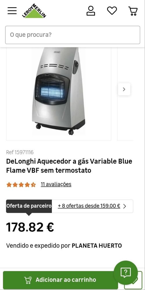Aquecedor a gás Delonghi.