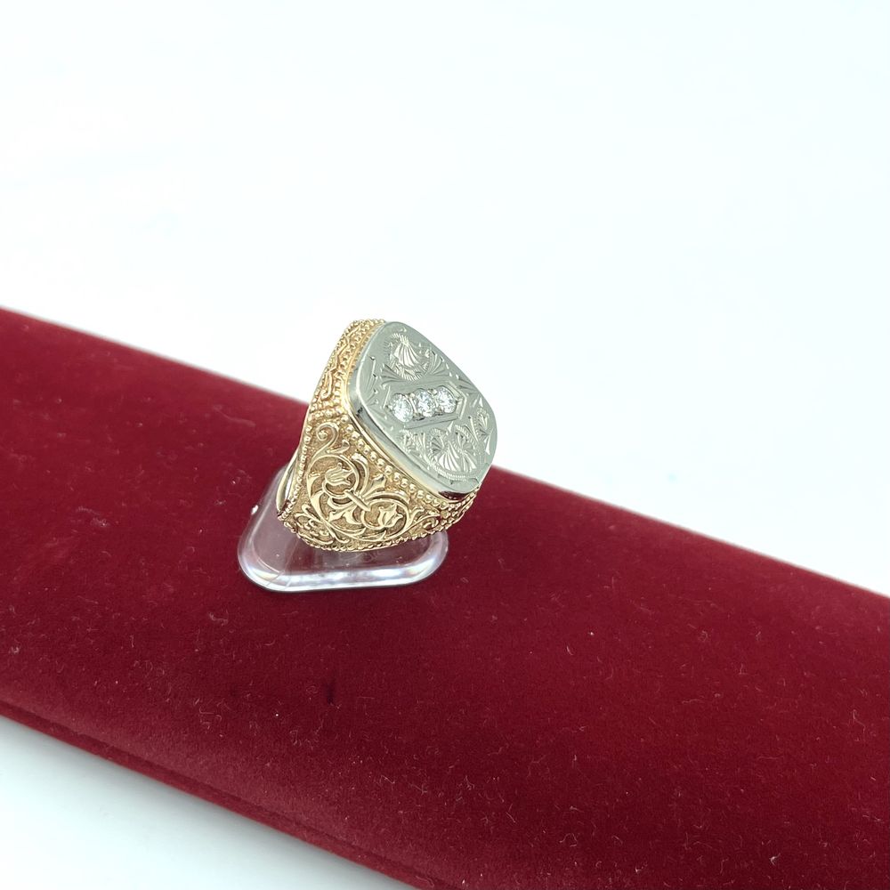 Złoty sygnet z diamentami dwa kolory złota 585/14kt okazja