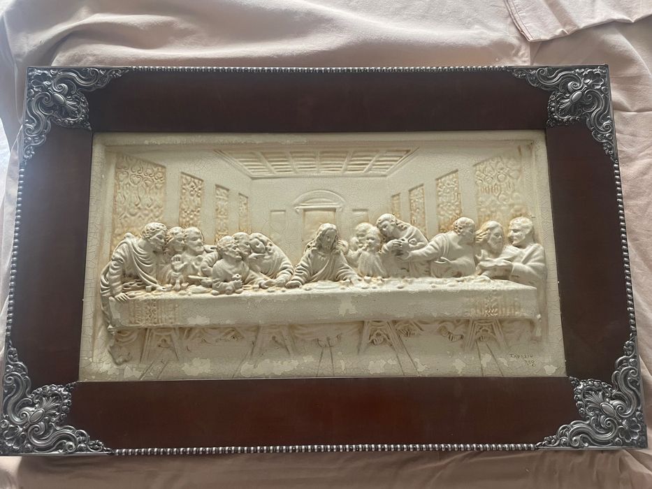 Quadro ceia de Cristo aplicações de prata