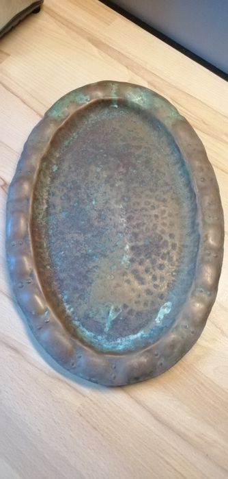 Stara mosiężna taca sygnowana