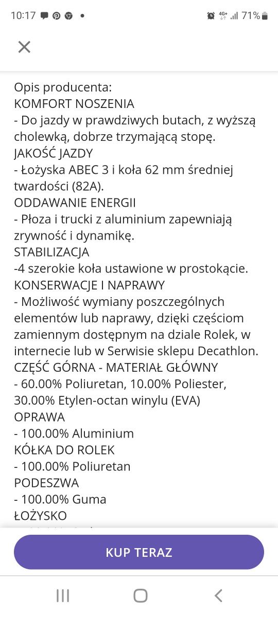 Wrotki Oxelo 37 rozmiar